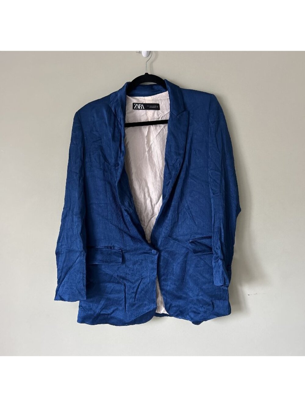 Zara Blue Satin Effect Blogger's Favorite Blazer Jacket Women's Size Small S